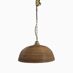 Italian Reed and Brass Pendant Lamp, 1970s