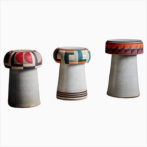 Hand-Painted Studio Ceramic Stools by Kat and Roger, Set of 3