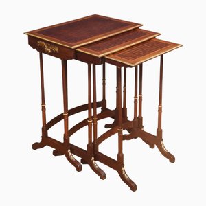 Walnut Parquetry Nesting Tables, 1890s, Set of 3