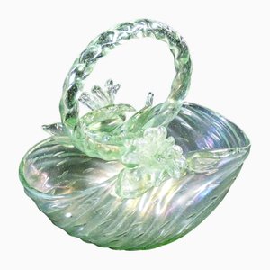 Basket in Opalescent Blown Glass attributed to Archimede Seguso, 1950s