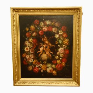 Artiste Regency, Putti Trio, Peinture à l'huile, Encadré