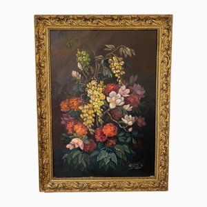 Picquet, Nature Morte Bouquet de Fleurs, 1930, Huile sur Toile, Encadrée