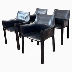 Cab 414 Armchairs by Mario Bellini for Cassina, 1977, Set of 4