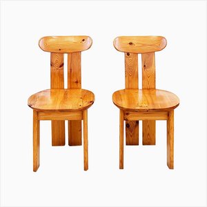 Vintage Pine Chairs in the style of Mario Marenco, 1970s, Set of 2