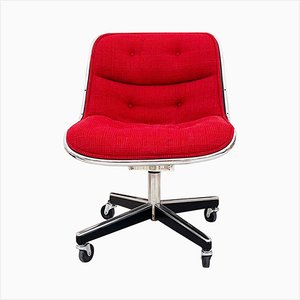 Silla vintage de cuero rojo de Charles Pollock para Knoll, 1970