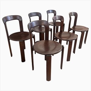 Vintage Dark Wooden Dining Chairs by Bruno Rey for Dietiker, 1970s, Set of 6