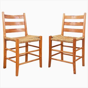 Swedish Pine Ladder Back Chairs with Rope Woven Seats, 1970s