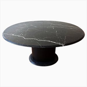 Vintage Marble and Ebonized Wood Oval Extendable Dining Table, 1980s