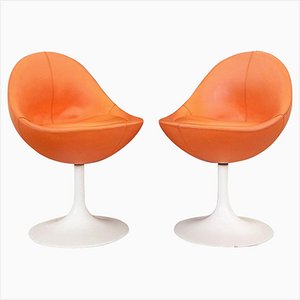 Vintage Swedish Orange Leather Venus Chairs by Börje Johanson, 1960s, Set of 2