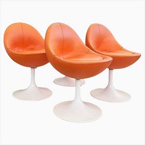 Vintage Orange Leather Venus Chairs by Börje Johanson, 1960s, Set of 5