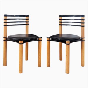 Chaises Vintage Noires et Bois par Kurt Thut pour Dietiker, 1980s, Set de 2