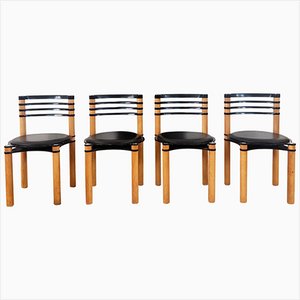 Vintage Black and Wooden Chairs by Kurt Thut for Dietiker, 1980s, Set of 4