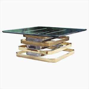 Vintage Brass and Beveled Glass Coffee Table, 1970s