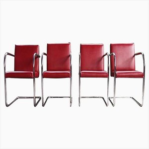 Rote Mid-Century Stühle von Ludwig Mies Van Der Rohe, 1970er, 4er Set