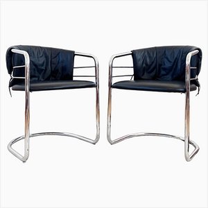 Chaises Sling Vintage en Cuir et Chrome Poli par Giotto Stoppino, Italie, 1980s, Set de 2