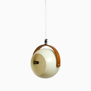 Lampada da soffitto Space Age con struttura in compensato di teak e paralume in plastica di Temde, anni '60