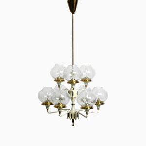Brass and Glass Tulipan Chandelier by Hans Agne Jakobsson for Hans-Agne Jakobsson AB Markaryd, 1960s