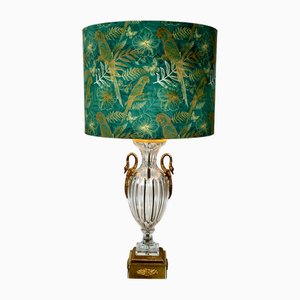 Lámpara neoclásica de cristal Baccarat y bronce, años 70