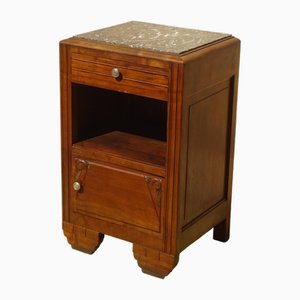 Art Deco Bedside Table in Walnut with Gray Marble