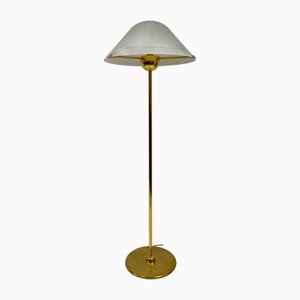 Italian Brass and White Glass Floor Lamp, 1970s