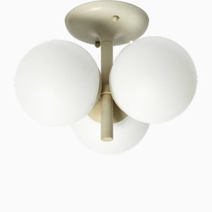 Space Age Light Gray Metal Ceiling Lamp with 3 Glass Balls from Kaiser Leuchten, 1960s