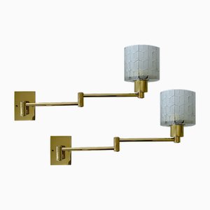 Glass and Brass Sconces from Orrefors, Set of 2