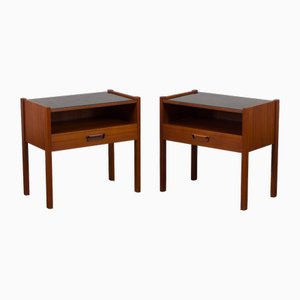 Mid-Century Italian Teak Nightstands with Glass Tops, 1960s, Set of 2