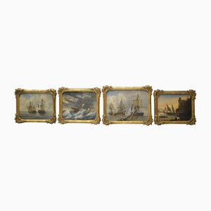 Escenas náuticas, siglo XX, óleo a bordo, enmarcado, Juego de 4