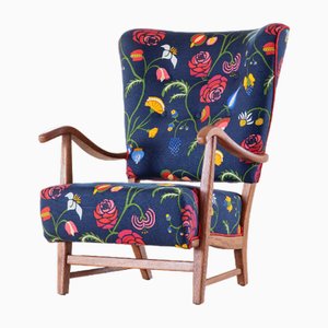 Chair with Blue Folklore Print by Eva Jobs