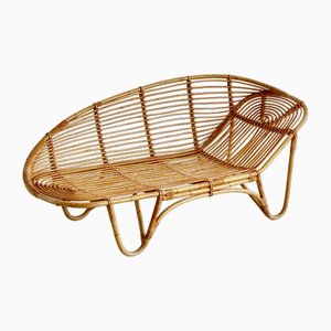 French Rattan and Bomboo Chaise Longue, 1970s