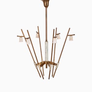 Vintage Italian Chandelier in Brass and White Metal, 1950s