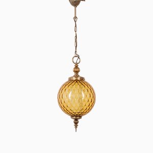 Vintage Italian Pendant Lamp in Amber Glass, 1960s