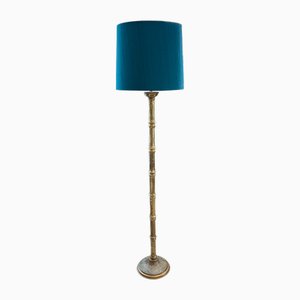 French Faux Bamboo Floor Lamp with Decorated Base, 1960s