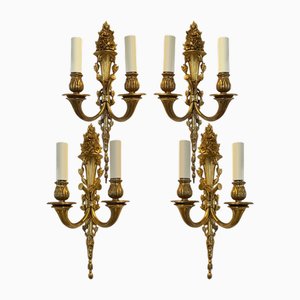 French Gilt Brass Wall Sconces, 1950s, Set of 2