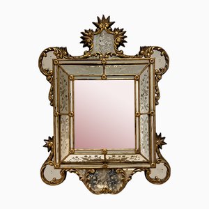 Italian Giltwood Cushion Mirror with Etched Glass, 1920s