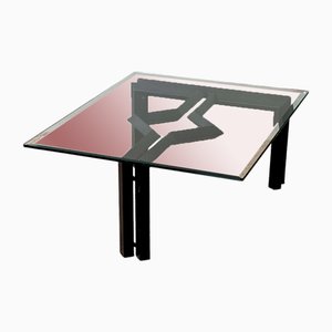 Postmodern Coffee Table in Metal with Glass Top, 1980s