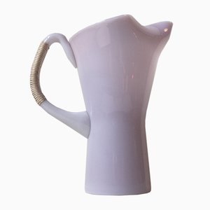 Modernist Opaline Glass Pitcher with a Bamboo Handle by Jacob E. Bang for Kastrup/Holmegaard, 1960s