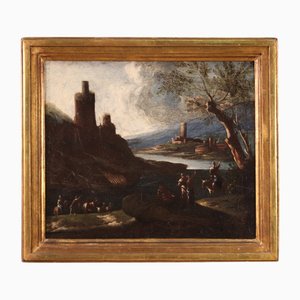 Artiste Italien, Paysage Marin, 1730, Huile Sur Toile, Encadrée