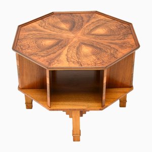 Art Deco Burr Walnut Revolving Occasional Coffee or Side Table, 1920