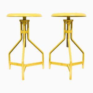 Italian Yellow Lacquered Metal Stools, 1970s, Set of 2
