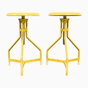 Set of Italian Yellow Lacquered Metal Stools, 1970s