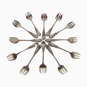 12 Silver-Plated Oyster Forks by Ravinet Denfert, 1890s, Set of 12