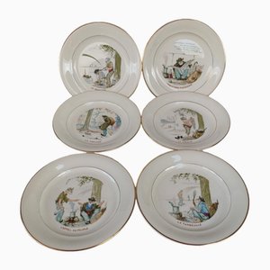 6 Dessert Plates in Villeroy and Boch Earthenware by Gaston Le Beuze for Villeroy & Boch, 1940s, Set of 6