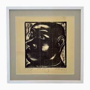 Portrait of a Man, 1972, Linocut, Framed