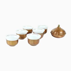 Copper & Porcelain Espresso Cups, Former Czechoslovakia, 1960s, Set of 7