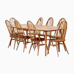 Tavolo da pranzo Windsor allungabile in olmo di Lucian Ercolani per Ercol, anni '60, set di 9