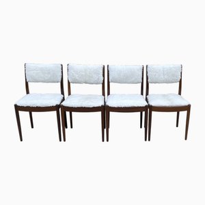 Mid-Century Teak Dining Chairs in Natural Sheepskin, Set of 4