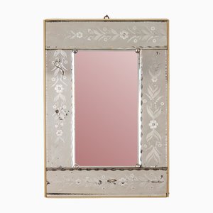 Vintage Italian Wall Mirror in Decorated Glass, 1950s