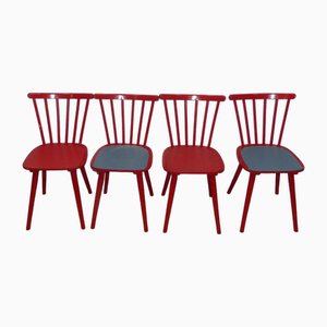 Red Kitchen Rung Chair in the style of Tapiovaara, 1960s, Set of 4