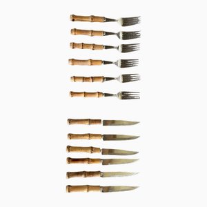Faux Bamboo Cutlery Set, 1970s, Set of 12